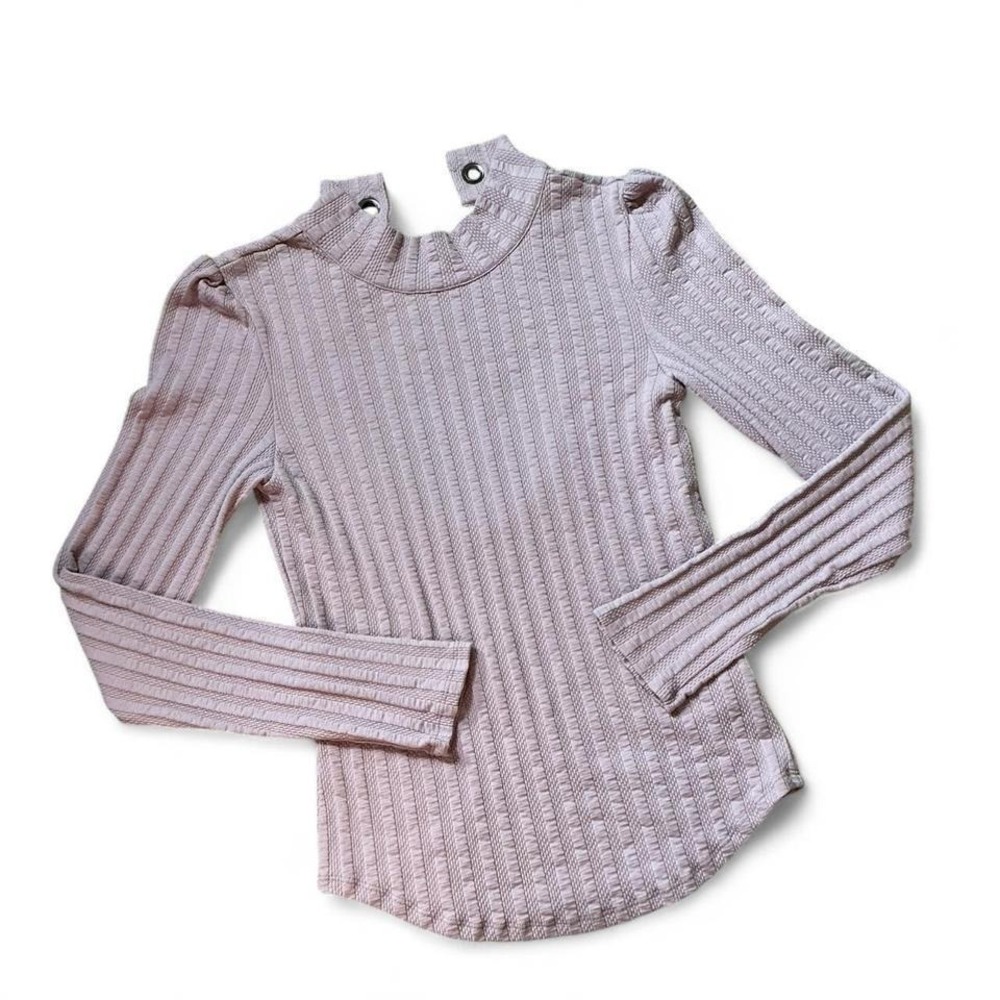 Free People Mock Neck Cutout Ribbed Long Sleeve‎ Top Size L